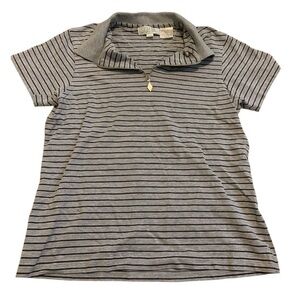 SIDI Vintage Striped Polo Shirt Grey Black Quarter Zip Golf Top Size M